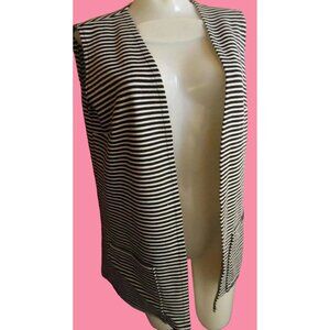Vintage Large Vest Sleeveless 70's Black  White Striped Open Front Womens Groovy